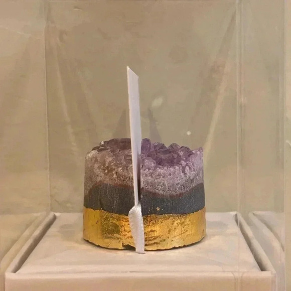 Genuine Amethyst Cluster.Desktop Note Holder. Amethyst Cluster + Gold Base. NWTS - Picture 4 of 10